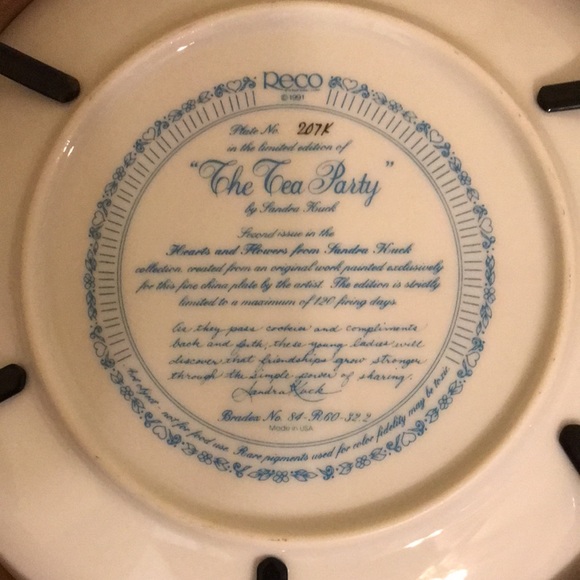 The Tea Party by Sandra Kuch collectible plate with wood frame - Picture 3 of 4